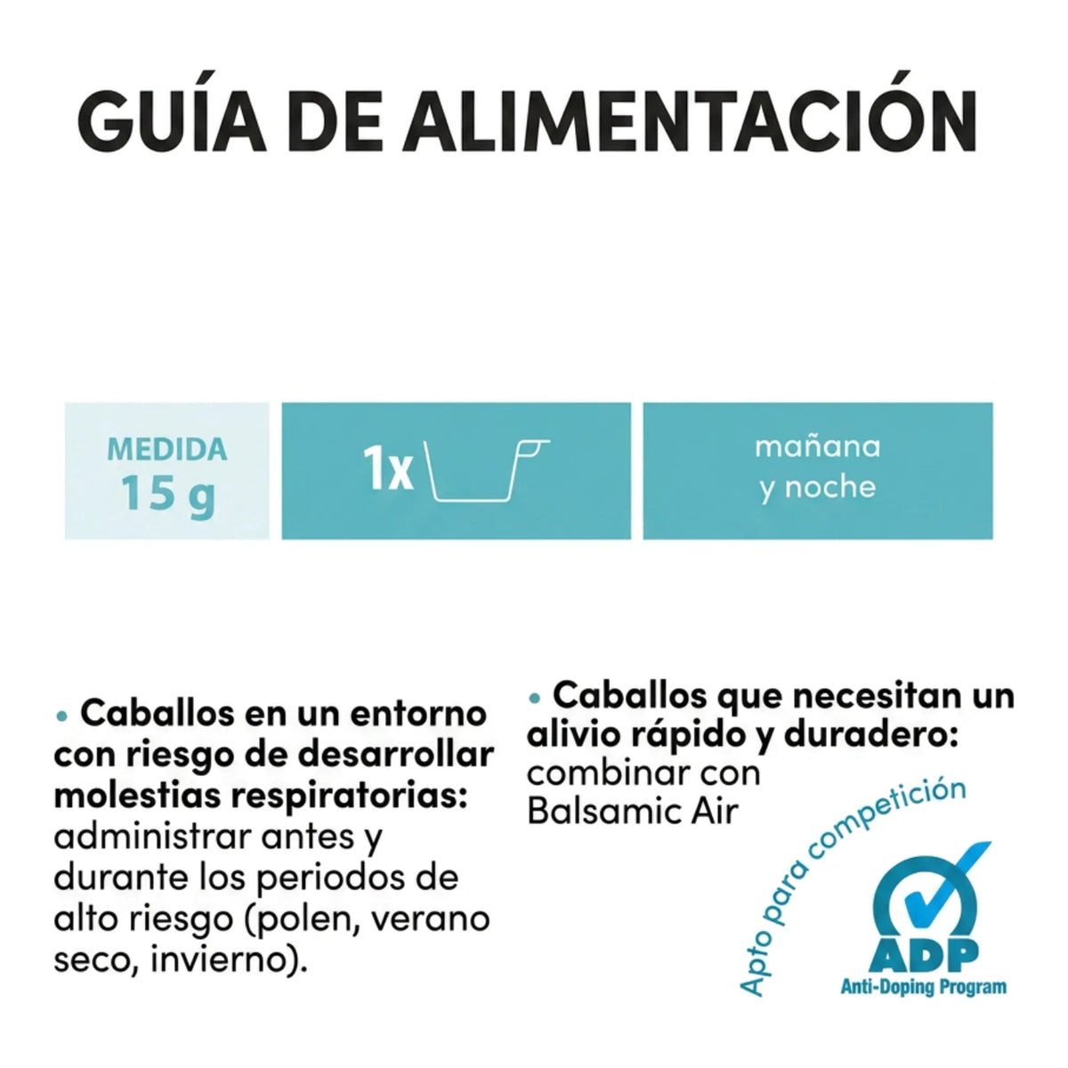 Guía de alimentación con dosis de 15 g por la mañana y por la noche