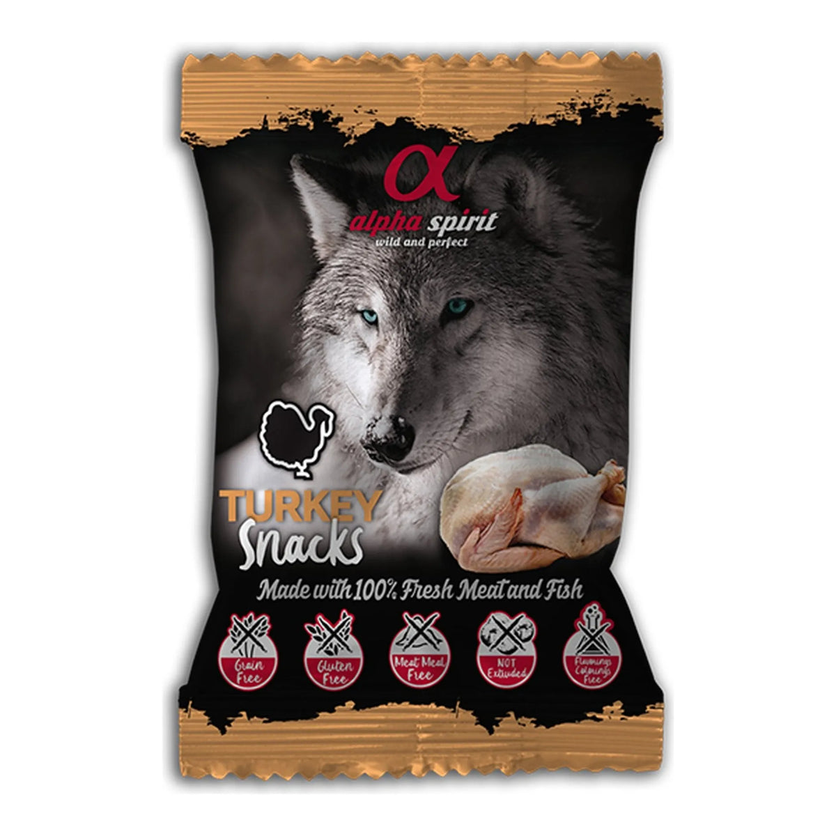 Snack Alpha Spirit de pavo en bolsa de 50 g para perros, EAN 28436586310008