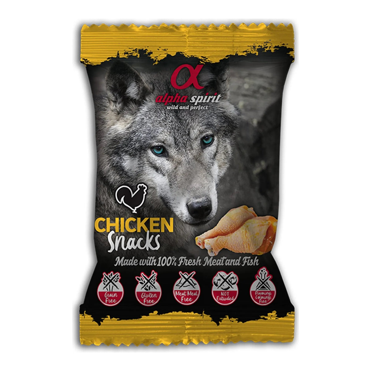 Snack Alpha Spirit de pollo en bolsa de 50 g para perros, EAN 28436586310015