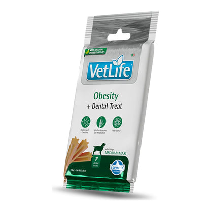 Snack dental Farmina Vet Life Obesity Medium & Maxi para perros medianos y grandes, caja de 15 bolsas de 110 g (medium & maxi), EAN 8010276043870