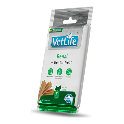 Snack dental Farmina Vet Life Renal Mini para perros pequeños, caja de 15 bolsas de 60 g (mini), EAN 8010276043610
