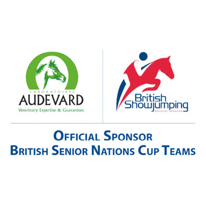 Logos de Audevard y British Showjumping como patrocinador oficial de los equipos de la Copa de Naciones