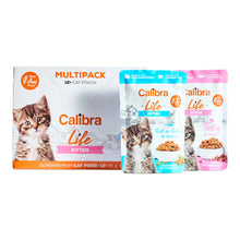 Contenido del multipack Calibra Life de sobres para gatitos: caja y sobres de pavo y salmón