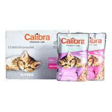 Caja y sobres de salmón y de pavo y pollo del multipack Calibra Premium Kitten