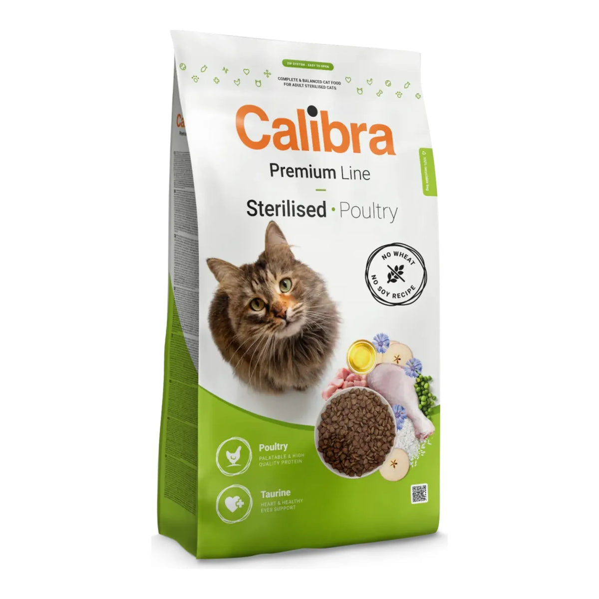 Saco del pienso Calibra Premium para gatos esterilizados, receta Cat Premium Line Sterilised con ave