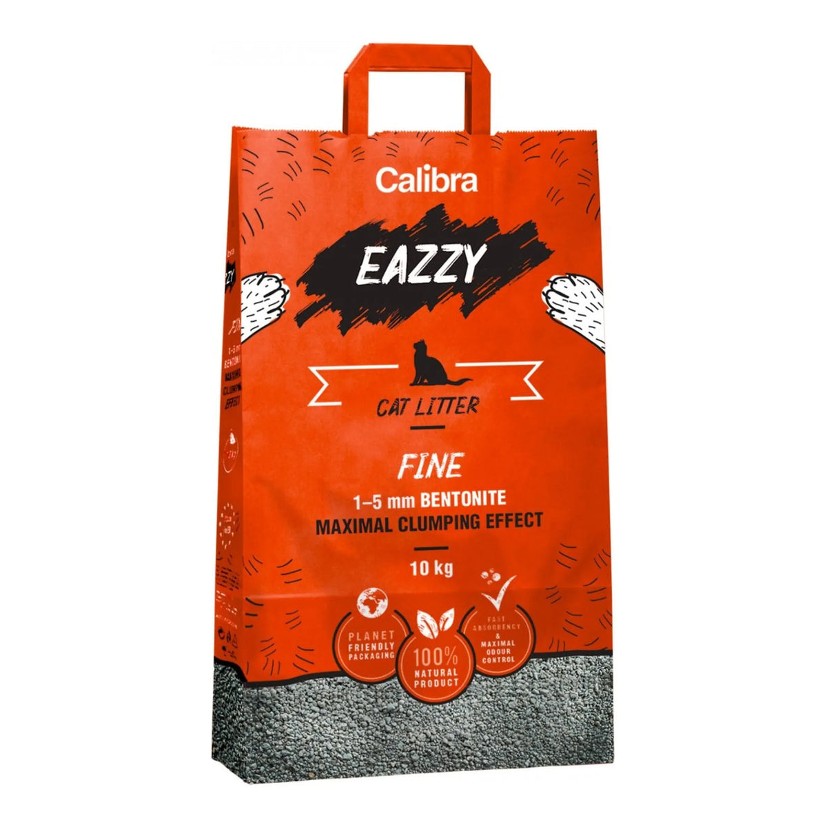 Arena aglomerante Calibra Eazzy Fine: saco naranja de 10 kg con bentonita de 1 a 5 mm