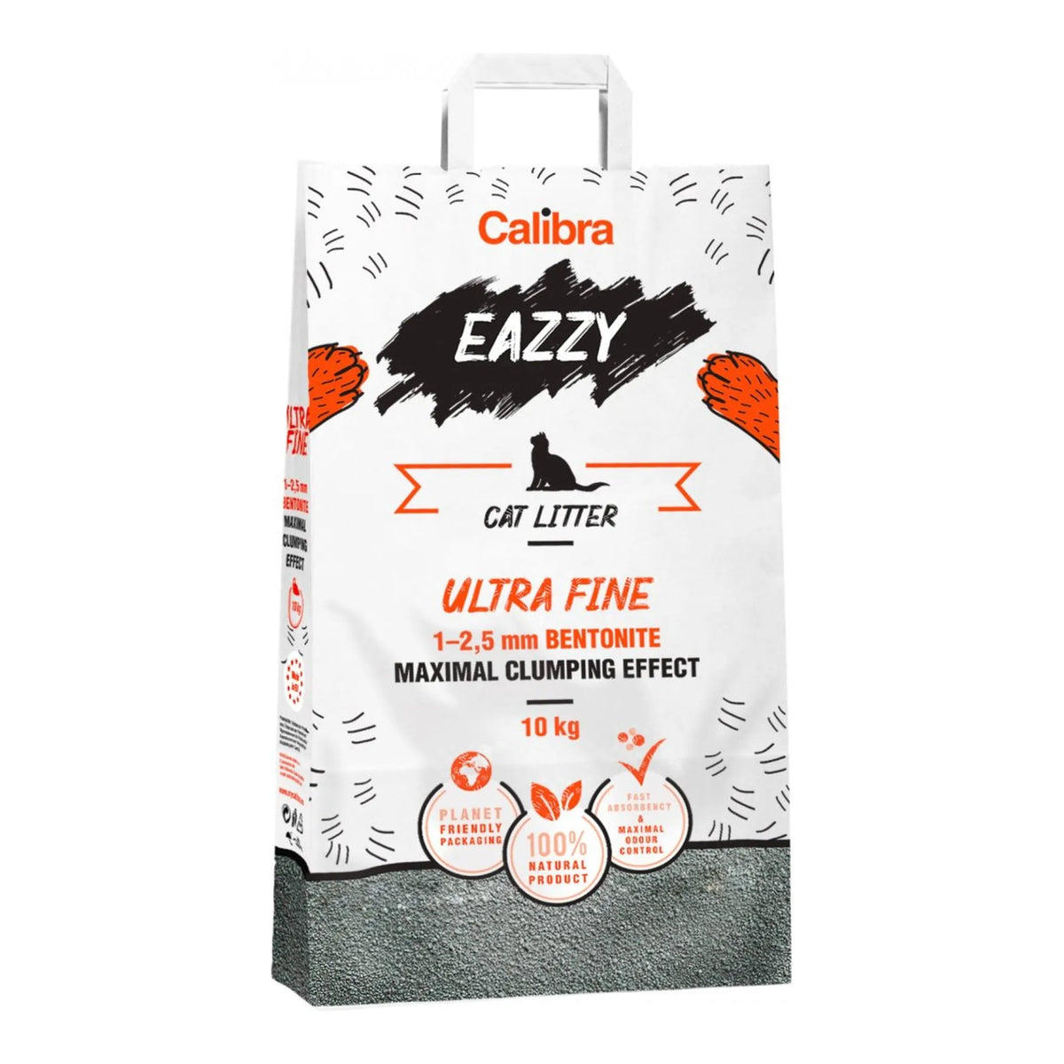 Arena aglomerante Calibra Eazzy Ultra Fine: saco blanco de 10 kg, bentonita de 1 a 2,5 mm