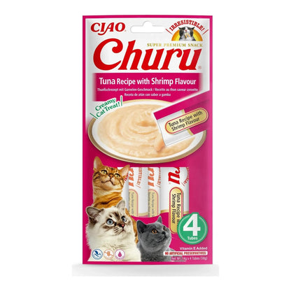Churu de atún con sabor a gamba para gatos, paquete de 4 tubos de 14 g (56 g), EAN 18859387701647