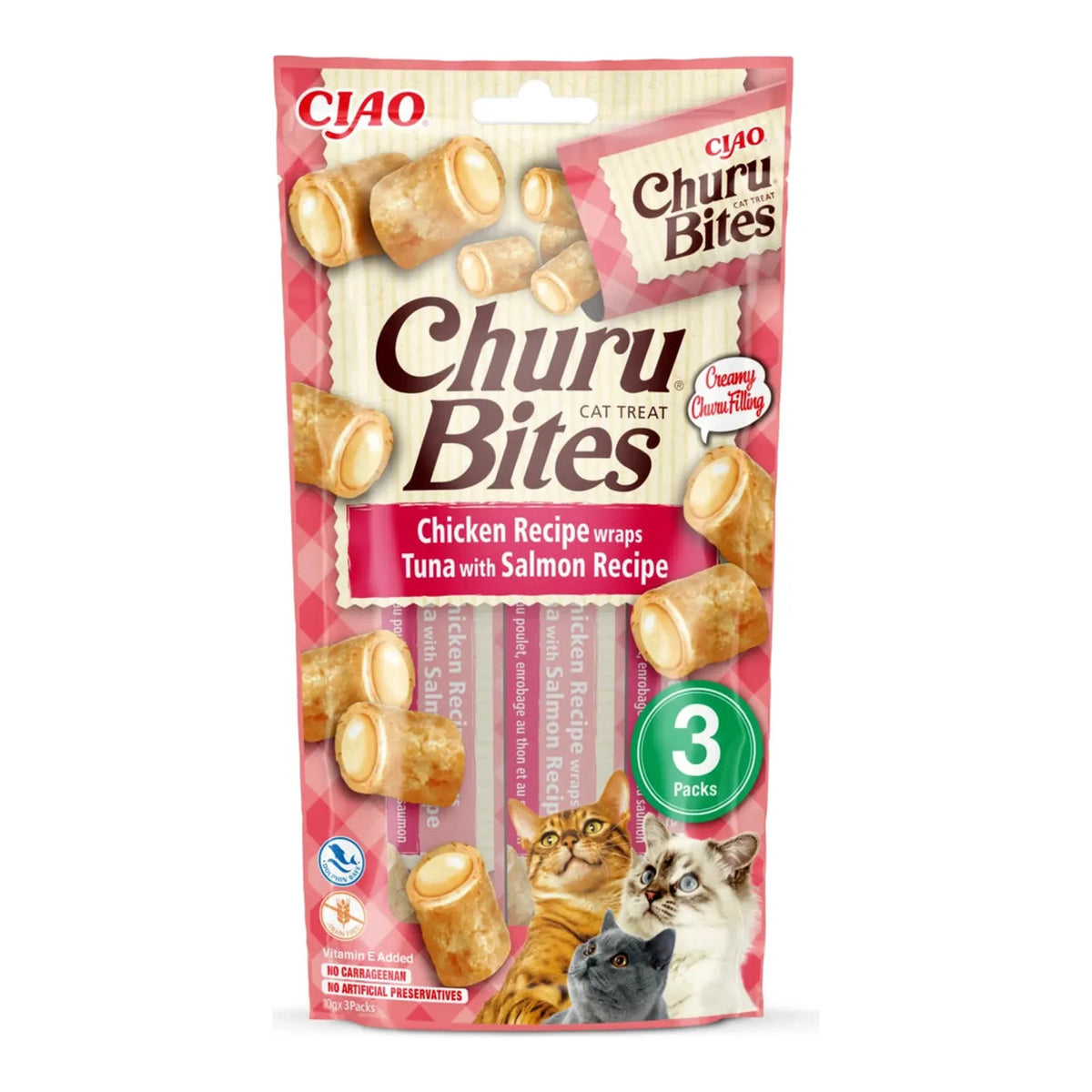 Churu Bites de atún con salmón para gatos, bolsa de 3 piezas de 10 g (30 g), EAN 18859387700817