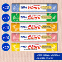Las cinco tiras de tubos de colores que trae el envase, colocadas en fila con un rótulo en español