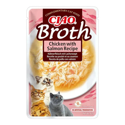 Caldo Churu de pollo y salmón para gatos - display de 12 sobres