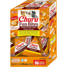 Churu Fun Bites de pollo para gatos, caja naranja de 8 sobres vista de lado, EAN 4262365731746