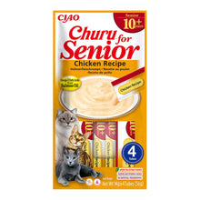 Churu Senior 10+ de pollo para gatos mayores, paquete de 4 tubos de 14 g visto de frente, EAN 14262365731354