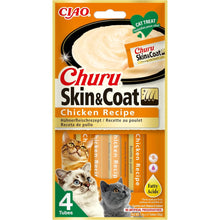 Churu Skin & Coat de pollo para gatos, paquete de 4 tubos de 14 g visto de frente, EAN 14262365736724