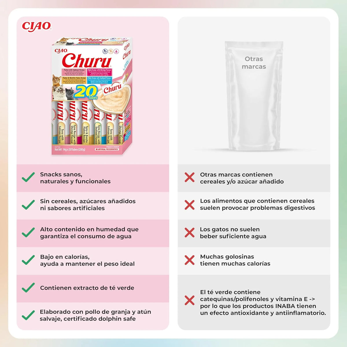 Receta Churu atún con salmón, golosina lamible para gatos