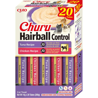 Churu variedades control bolas de pelo para gatos, caja de 20 tubos de 14 g de atún y de pollo, EAN 4262365731388