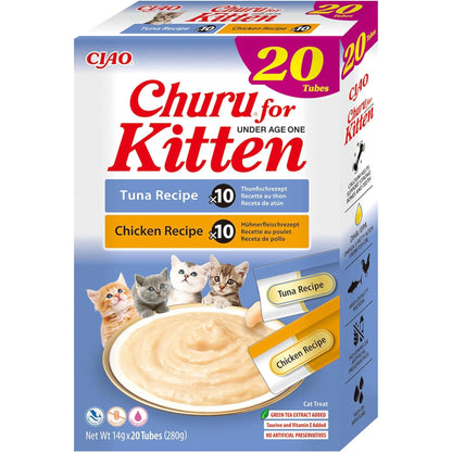 Churu Kitten para gatitos, caja de 20 tubos de 14 g con recetas de atún y de pollo, EAN 4262365731395