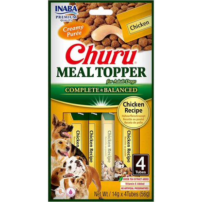 Churu Meal Topper de pollo para perros, paquete de 4 tubos de 14 g visto de frente, EAN 14262365730722
