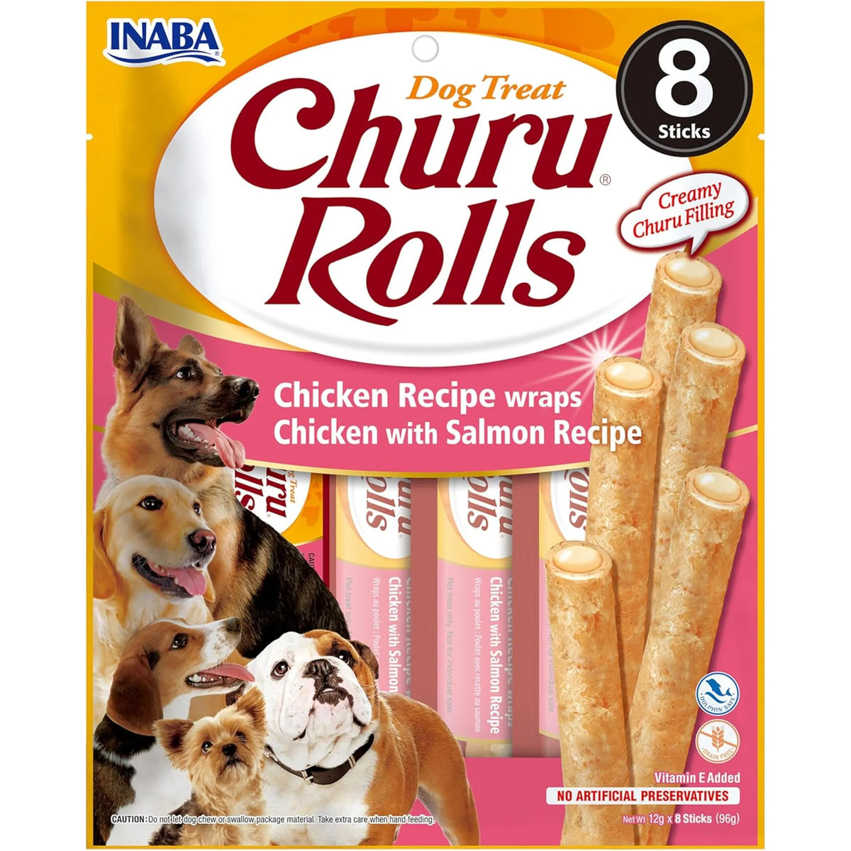 Churu Rolls de pollo con salmón para perros, bolsa de 8 piezas de 12 g, EAN 18859387701371