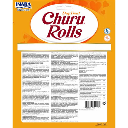 Parte trasera de la bolsa de Churu Rolls con la composición en varios idiomas y la tabla de análisis