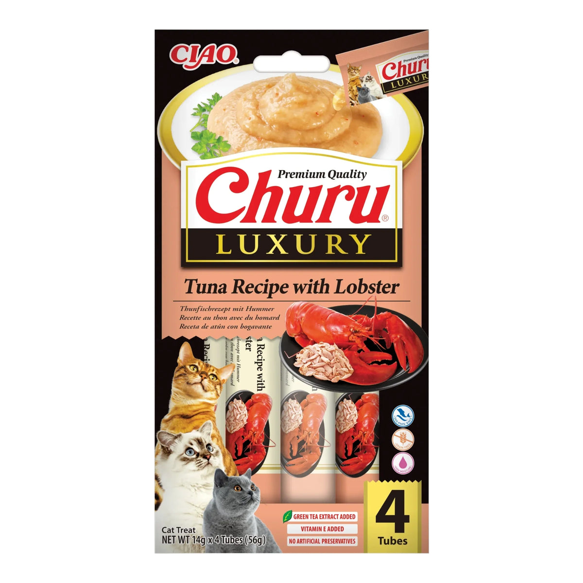 Churu Luxury de atún con langosta para gatos, paquete de 4 tubos de 14 g (56 g), EAN 14262365731811