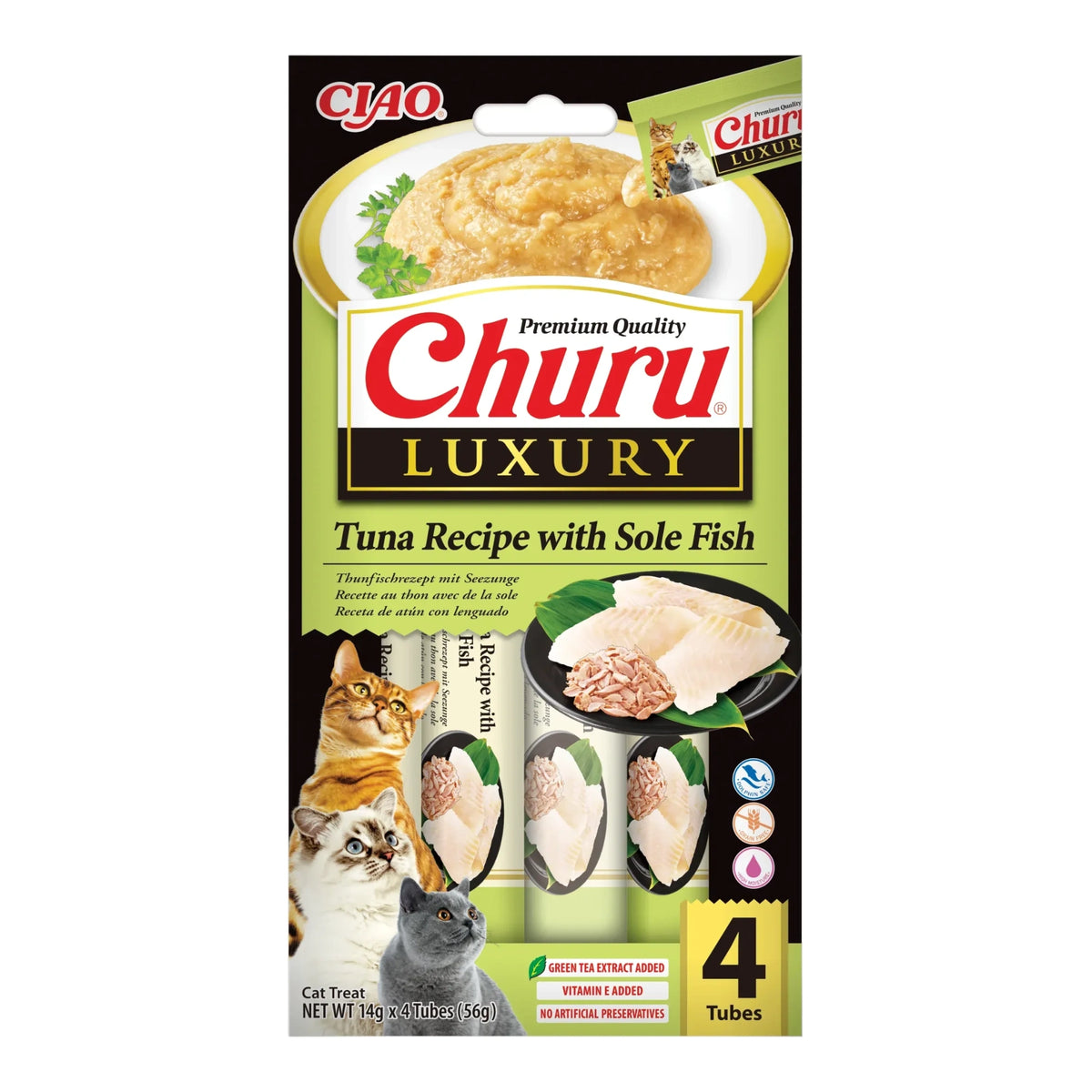 Churu Luxury de atún con lenguado para gatos, paquete de 4 tubos de 14 g (56 g), EAN 14262365731835