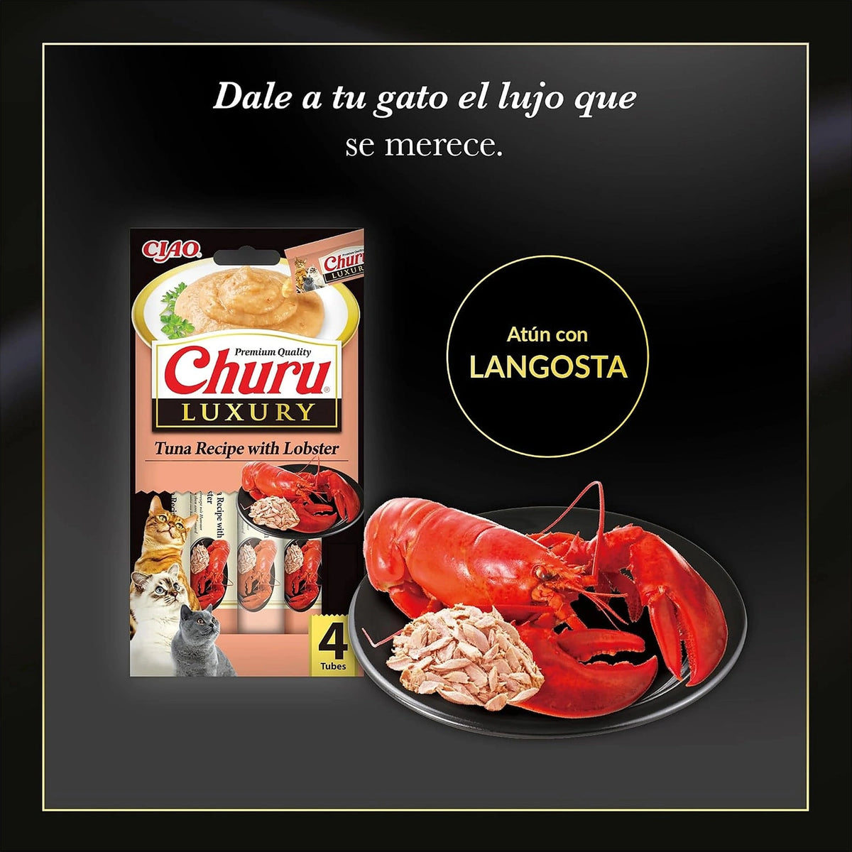 Lámina de Churu Luxury langosta: el paquete de atún con langosta junto a una langosta y atún en un plato