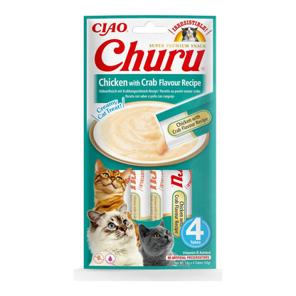 Churu de pollo con sabor a cangrejo para gatos, paquete de 4 tubos de 14 g (56 g), EAN 18859387700756