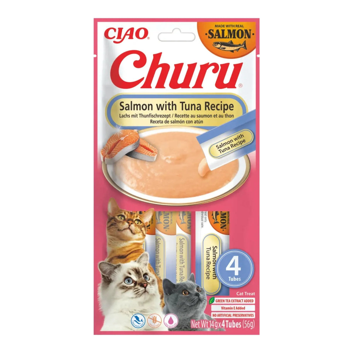 Churu de salmón con atún para gatos, paquete de 4 tubos de 14 g (56 g), EAN 14262365731309