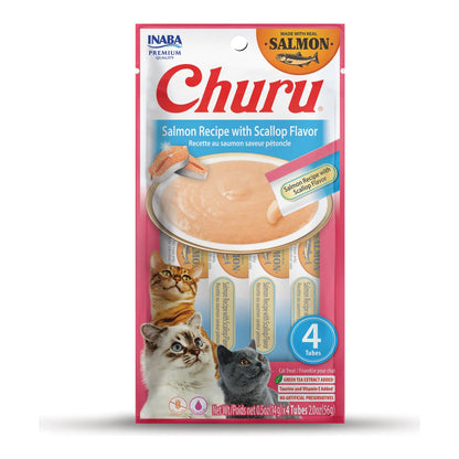 Churu de salmón con sabor a vieira para gatos, paquete de 4 tubos de 14 g (56 g), EAN 14262365731316