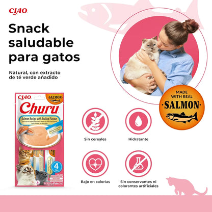 Mujer abrazando a su gato al lado del paquete y de una hilera de cuatro iconos