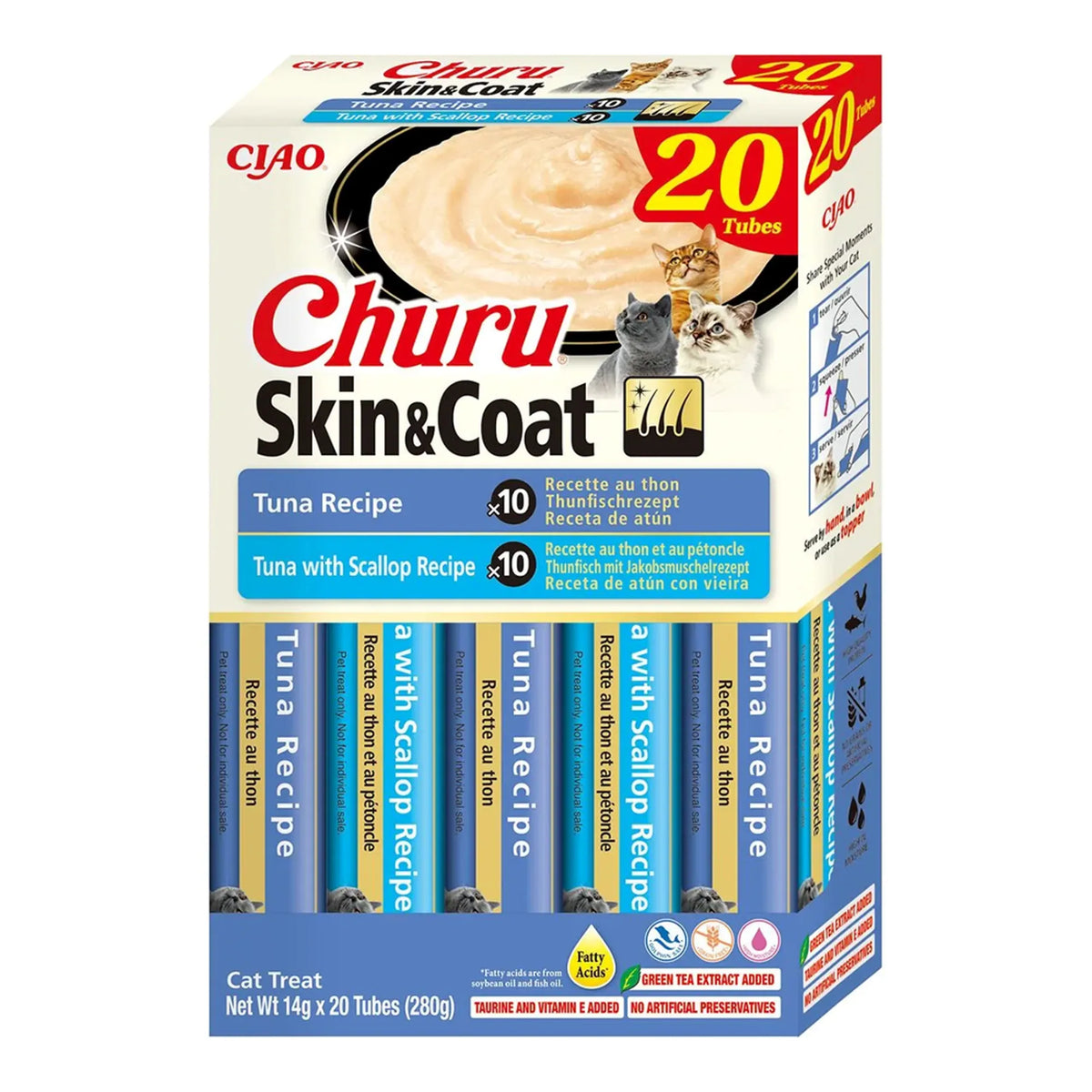 Churu Skin & Coat variedades de atún para gatos, caja de 20 tubos de 14 g (280 g), EAN 4262365731364
