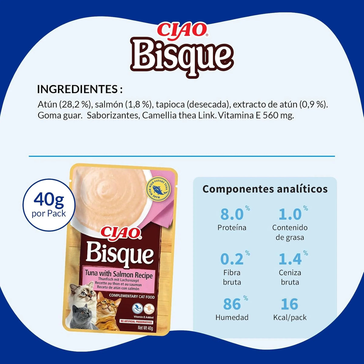 Lámina de la bolsa con la lista de ingredientes y los componentes analíticos impresos
