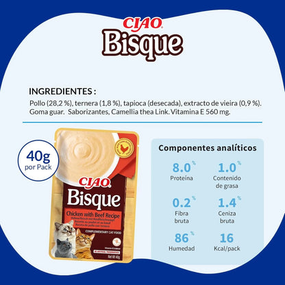 Lámina impresa de la bolsa con la lista de ingredientes y la tabla de componentes analíticos
