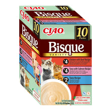 Ciao Bisque variedades de pollo con ternera, atún con salmón y atún para gatos, caja de 10 bolsas de 40 g, EAN 4262365732002