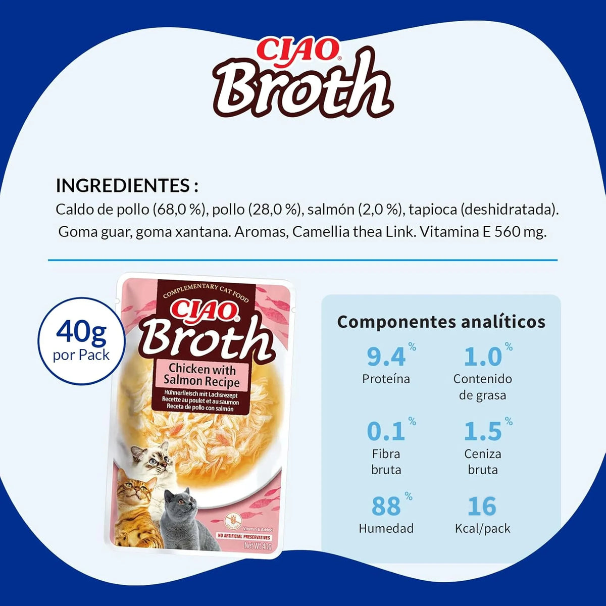 Componentes analíticos y valores nutricionales del caldo Churu Ciao Broth