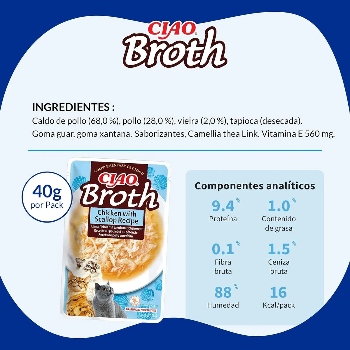 Lámina de la bolsa con la lista de ingredientes y los componentes analíticos