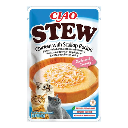 Ciao Stew de pollo con vieira para gatos, bolsa de 40 g, EAN 14262365738445