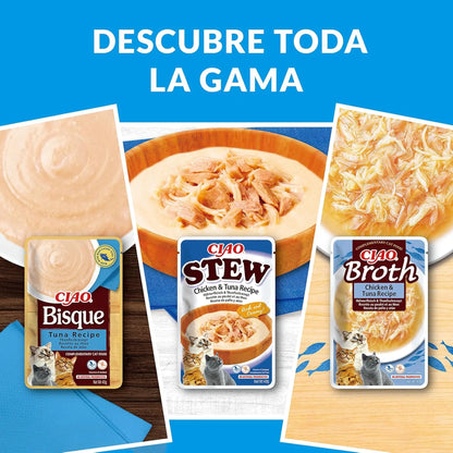 Lámina «Descubre toda la gama»: bolsas y cuencos servidos de la crema, el estofado y el caldo de la marca
