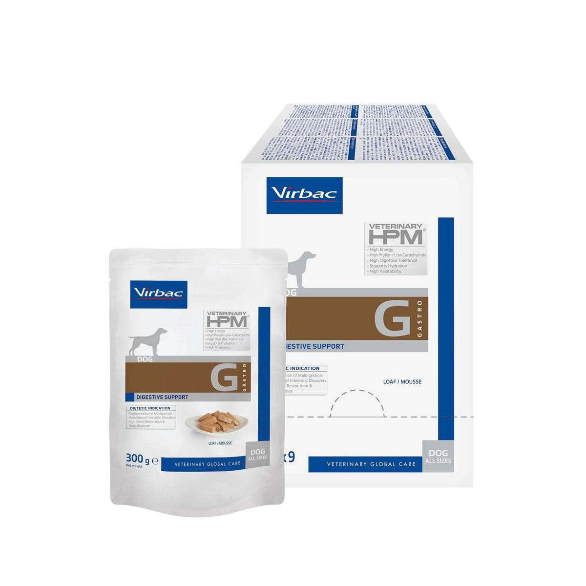 Caja de 9 sobres y sobre de comida húmeda gastrointestinal para perros Virbac
