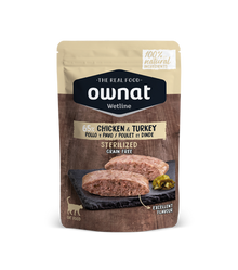 Envase de 85 g de la comida húmeda Ownat esterilizados pollo y pavo, EAN 8800000126050