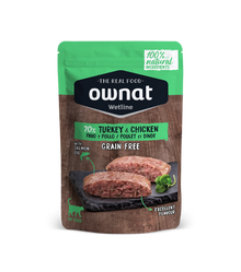 Envase de 85 g de la comida húmeda Ownat pavo y pollo para gatos, EAN 8429037030019