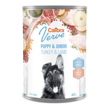 Lata de 400 g de Calibra Verve Puppy & Junior de pavo y cordero para cachorros