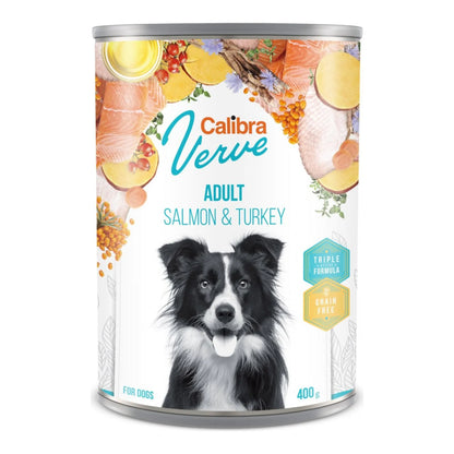 Lata de 400 g de Calibra Verve de salmón y pavo para perros adultos