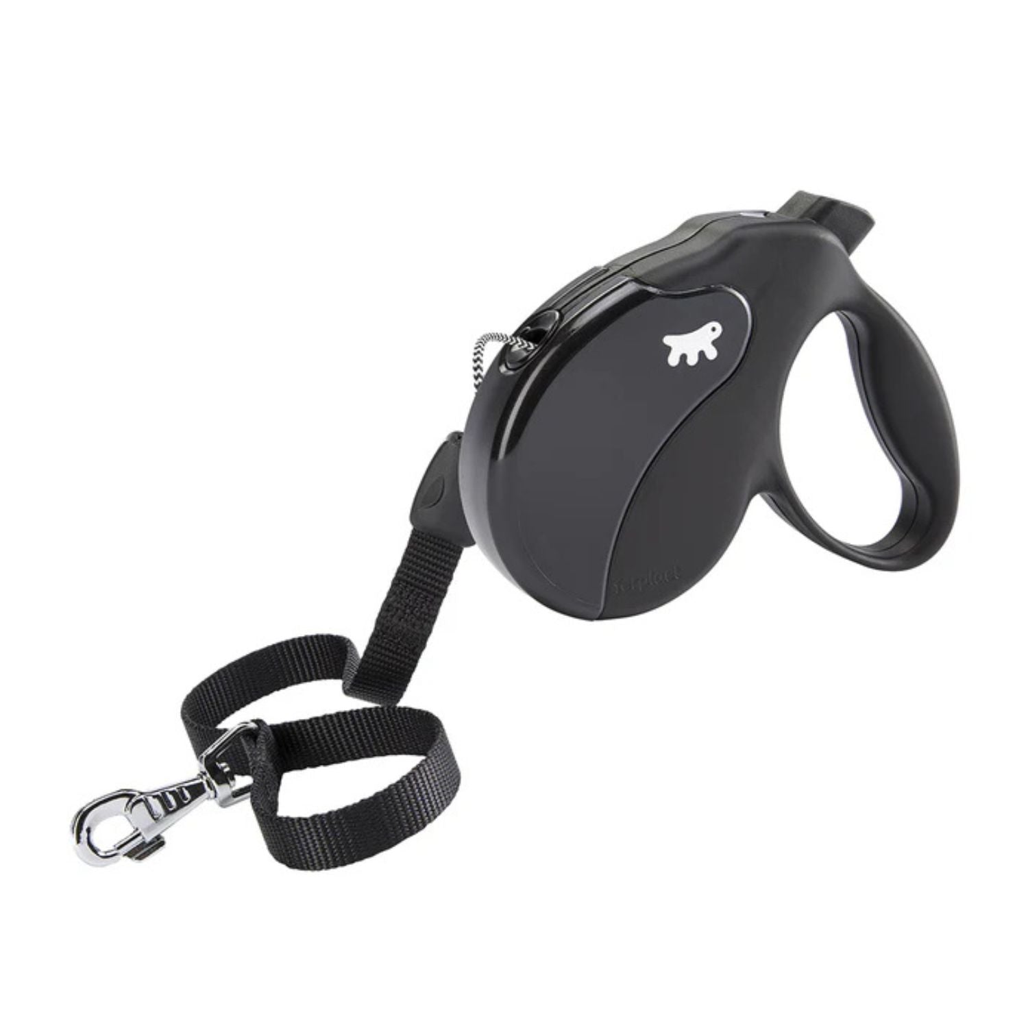 Correa retráctil negra para perros Ferplast con asa ergonómica y cinta extensible con mosquetón metálico

