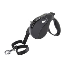 Correa retráctil negra para perros Ferplast con asa ergonómica y cinta extensible con mosquetón metálico
