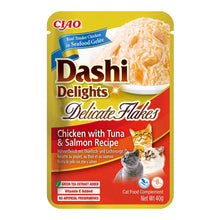 Dashi Delights Delicate Flakes de pollo con atún y salmón para gatos, bolsa de 40 g, EAN 14262365731071