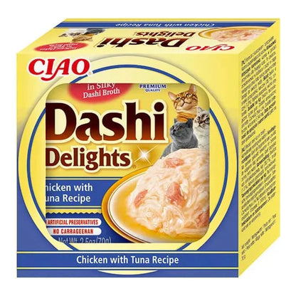 Estuche de cartón de Dashi Delights de pollo con atún en tarrina para gatos
