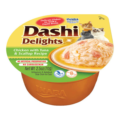 Dashi Delights de pollo con atún y vieira en tarrina para gatos, tarrina de 70 g, EAN 14262365730616