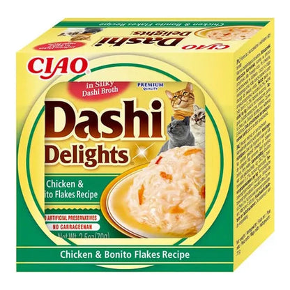 Estuche de cartón de Dashi Delights de pollo con copos de bonito en tarrina